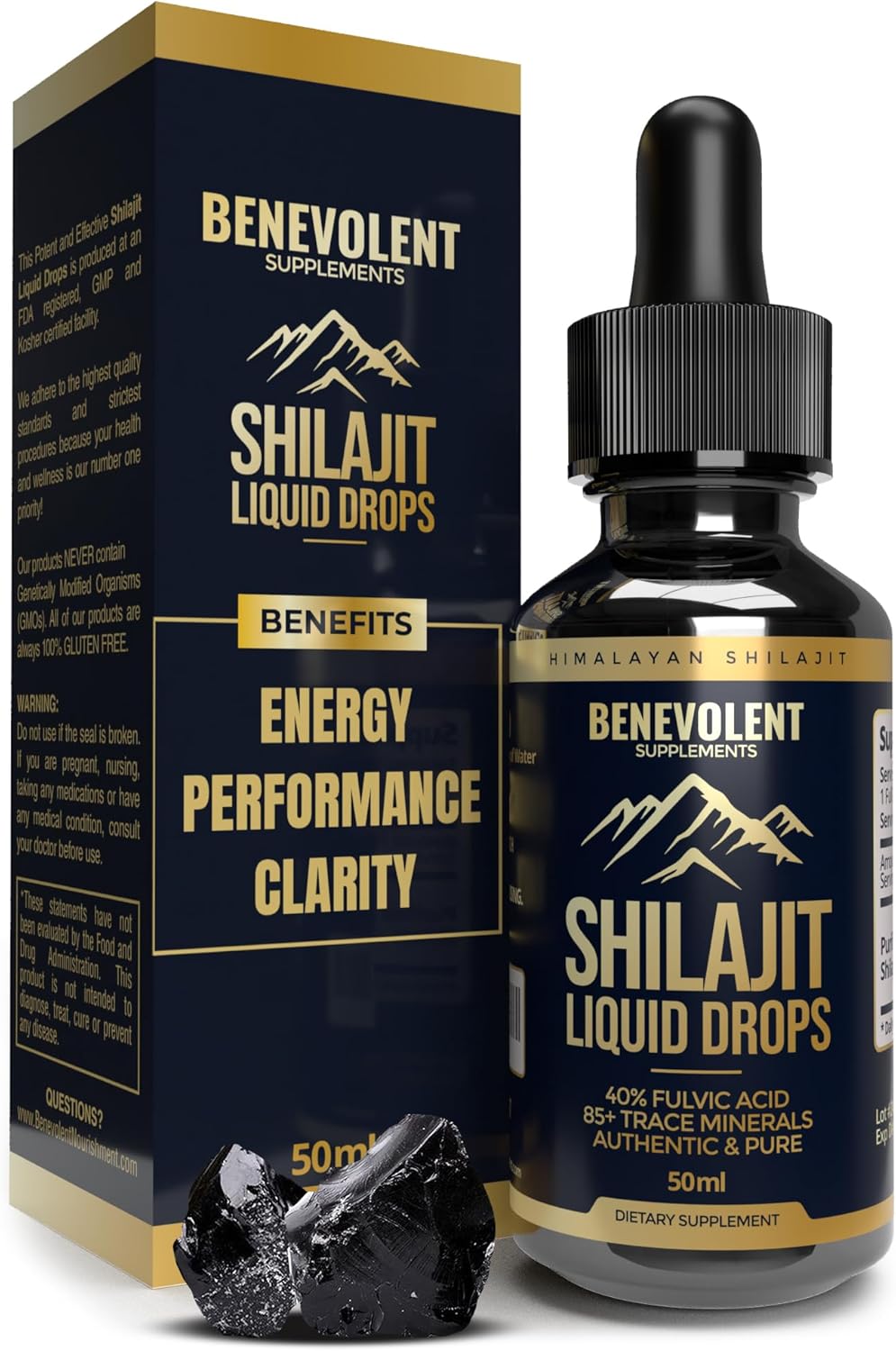 1000mg Pure Himalayan Shilajit Liquid Drops with 85+ Trace Minerals & 40% Fulvic Acid for Energy, Detox, Strength, Immunity - 50 Day Supply