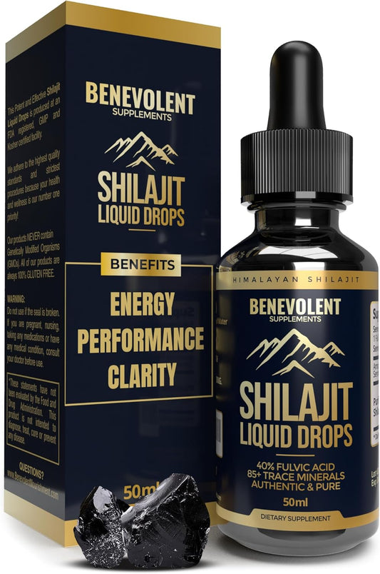 1000mg Pure Himalayan Shilajit Liquid Drops with 85+ Trace Minerals & 40% Fulvic Acid for Energy, Detox, Strength, Immunity - 50 Day Supply