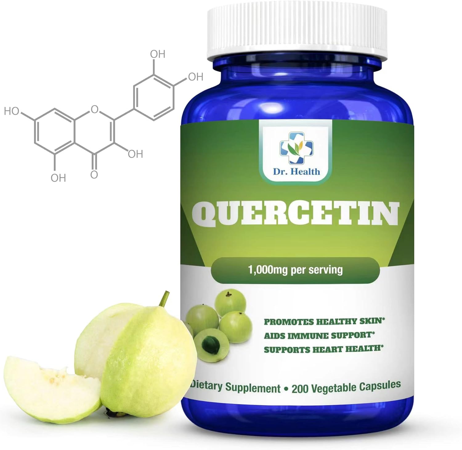 1000mg Quercetin Supplement for Cardiovascular & Respiratory Health - 200 Capsules - Non-GMO, Gluten Free - Dr. Health