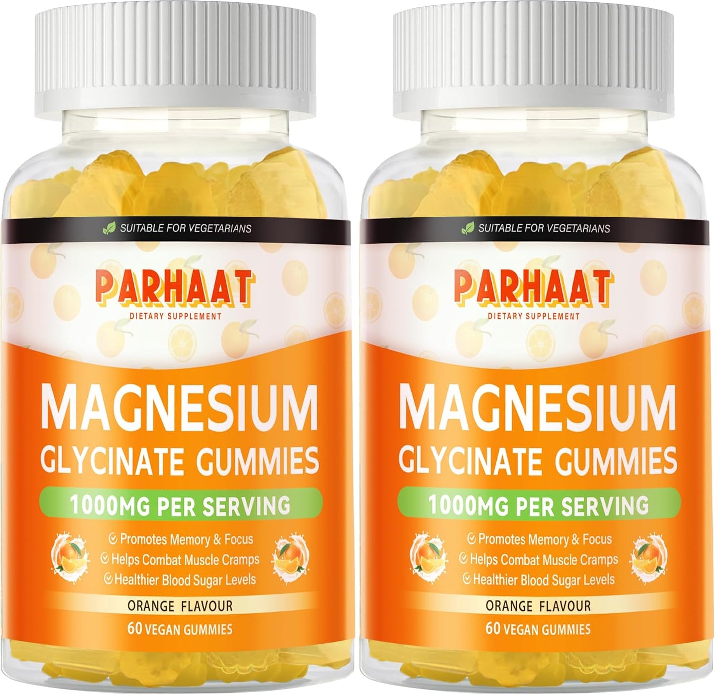 1000mg Sugar-Free Magnesium Glycinate Gummies with Vitamin D, B6, CoQ10 - Calm Mood & Sleep Support - 240 Orange Gummies