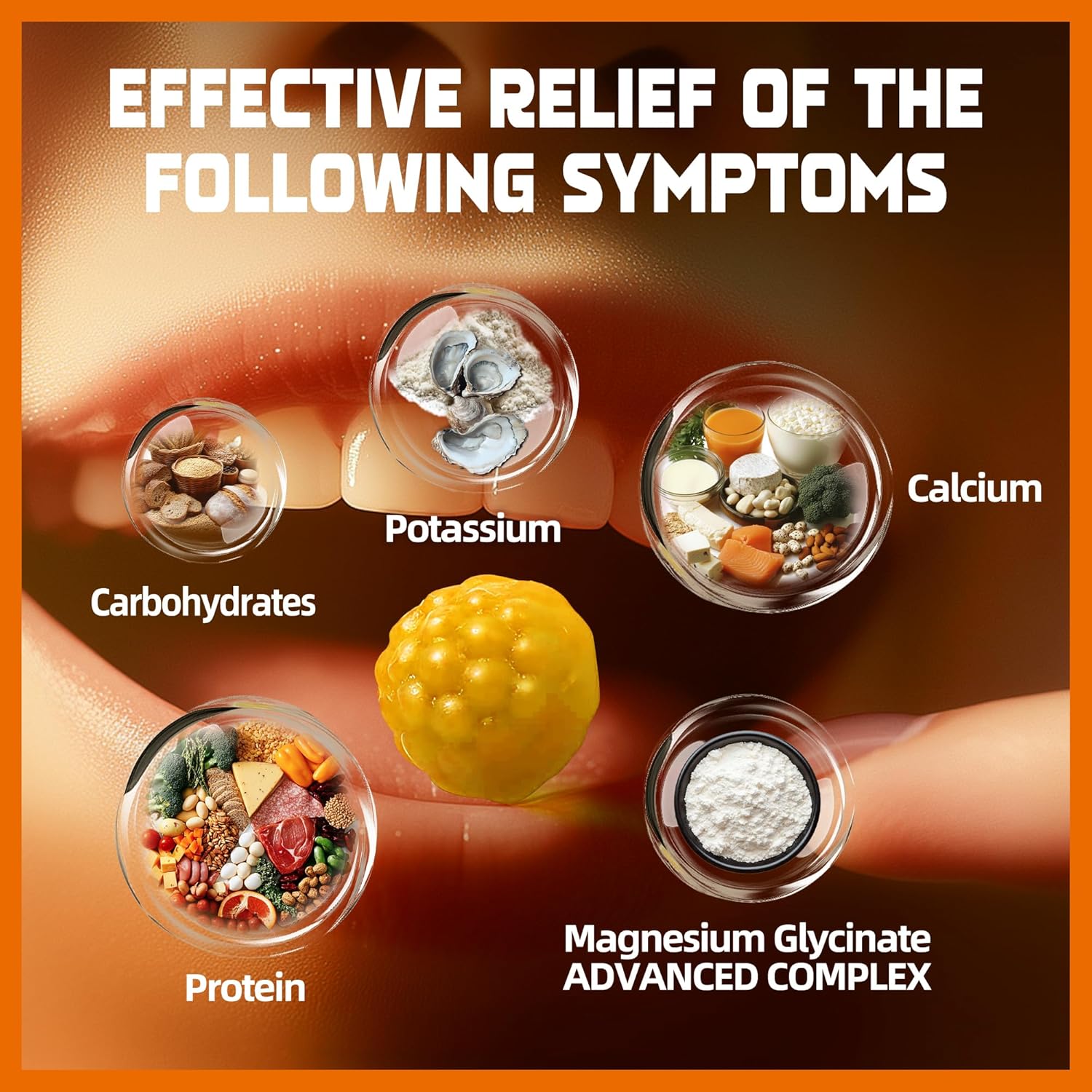 1000mg Sugar-Free Magnesium Glycinate Gummies with Vitamin D, B6, CoQ10 - Calm Mood & Sleep Support - 240 Orange Gummies