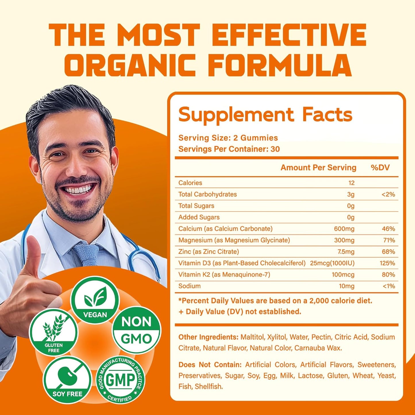 1000mg Sugar-Free Magnesium Glycinate Gummies with Vitamin D, B6, CoQ10 - Calm Mood & Sleep Support - 240 Orange Gummies