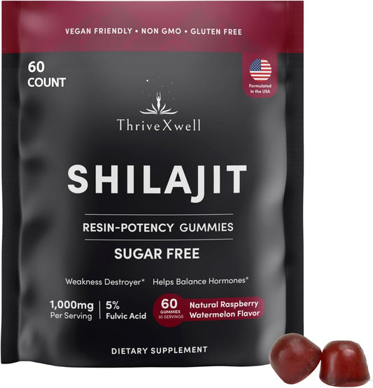 1000mg Sugar Free Shilajit Resin Gummies for Men & Women | Immunity, Energy, Vitality & Brain Support | 85+ Trace Minerals | Natural Raspberry Flavor - 60 Count