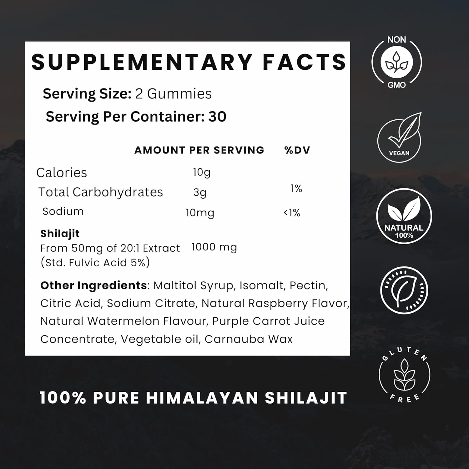 1000mg Sugar Free Shilajit Resin Gummies for Men & Women | Immunity, Energy, Vitality & Brain Support | 85+ Trace Minerals | Natural Raspberry Flavor - 60 Count
