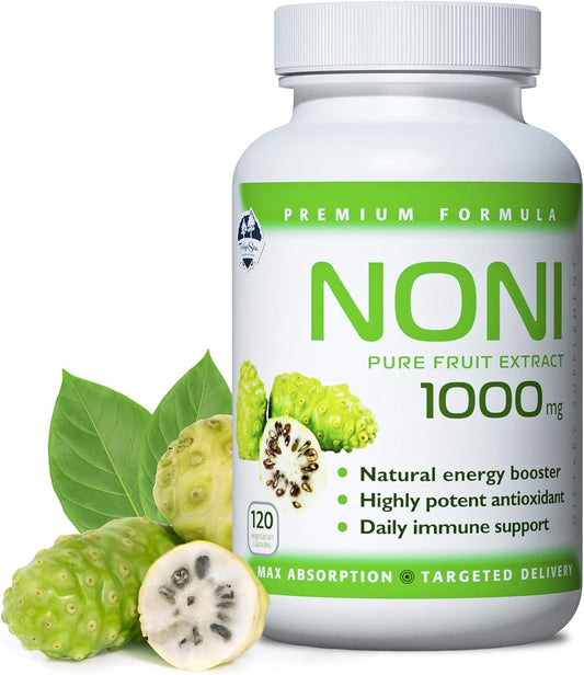 1000mg TAIGASEA Wild Noni Pure Fruit Extract Capsules for Immune & Joint Support - 120 Vegetarian Capsules with Antioxidants