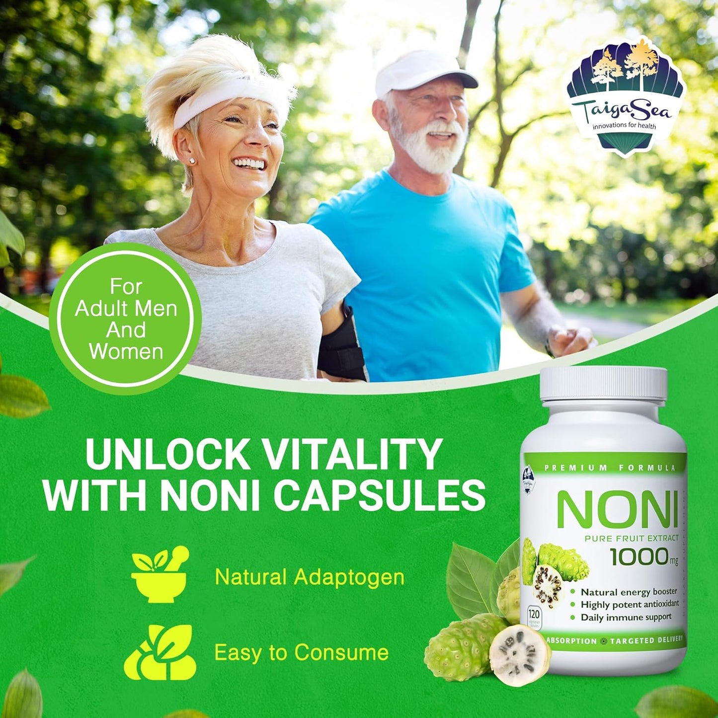 1000mg TAIGASEA Wild Noni Pure Fruit Extract Capsules for Immune & Joint Support - 120 Vegetarian Capsules with Antioxidants