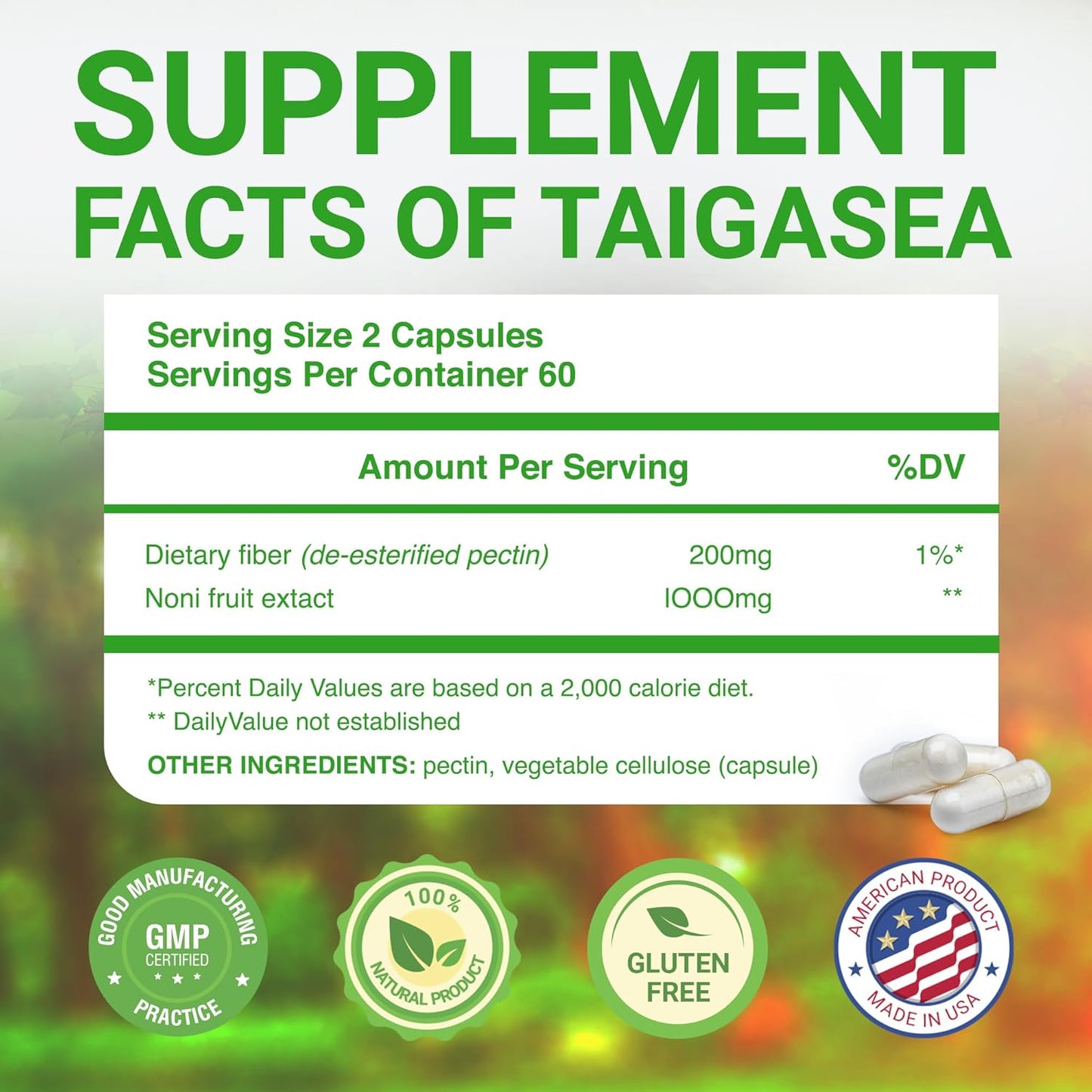 1000mg TAIGASEA Wild Noni Pure Fruit Extract Capsules for Immune & Joint Support - 120 Vegetarian Capsules with Antioxidants