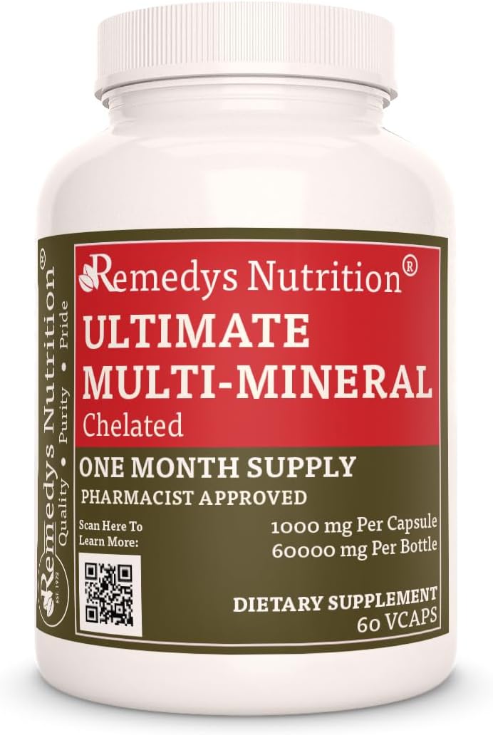 1000mg Ultimate Chelated Multi Mineral Dietary Supplement - 60 Vegan Capsules, Non-GMO & Additive-Free