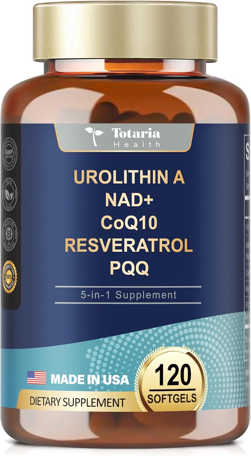 1000mg Urolithin A Supplement Softgels with NAD+, CoQ10, Resveratrol, PQQ - Easy-to-Swallow Capsules for Men and Women