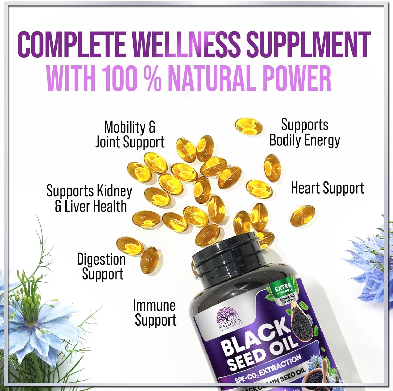 1000mg Vegan Black Seed Oil Capsules for Skin & Immune Support - Pure Nigella Sativa Extract - 60 Softgels