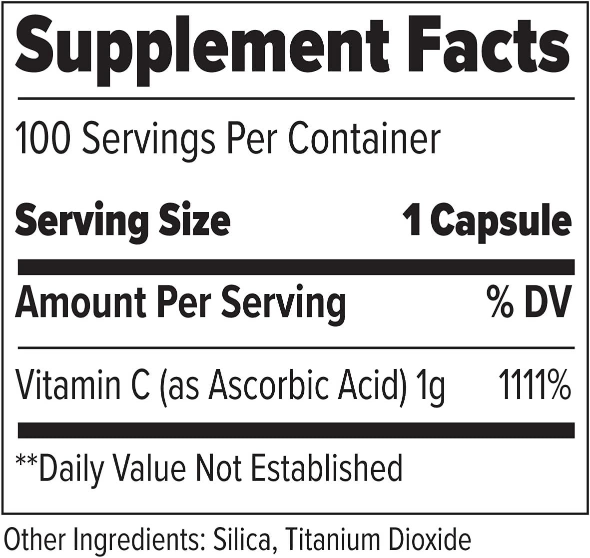 1000mg Vitamin C Capsules for Immune System & Collagen Support - 100 Servings