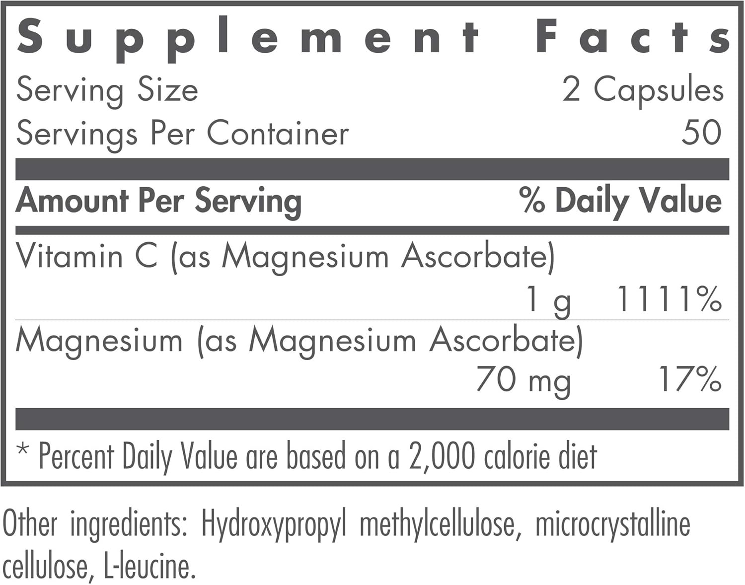 1000mg Vitamin C & Magnesium Powder Capsules - Immune Support Supplement by Nutricology - 100 Count