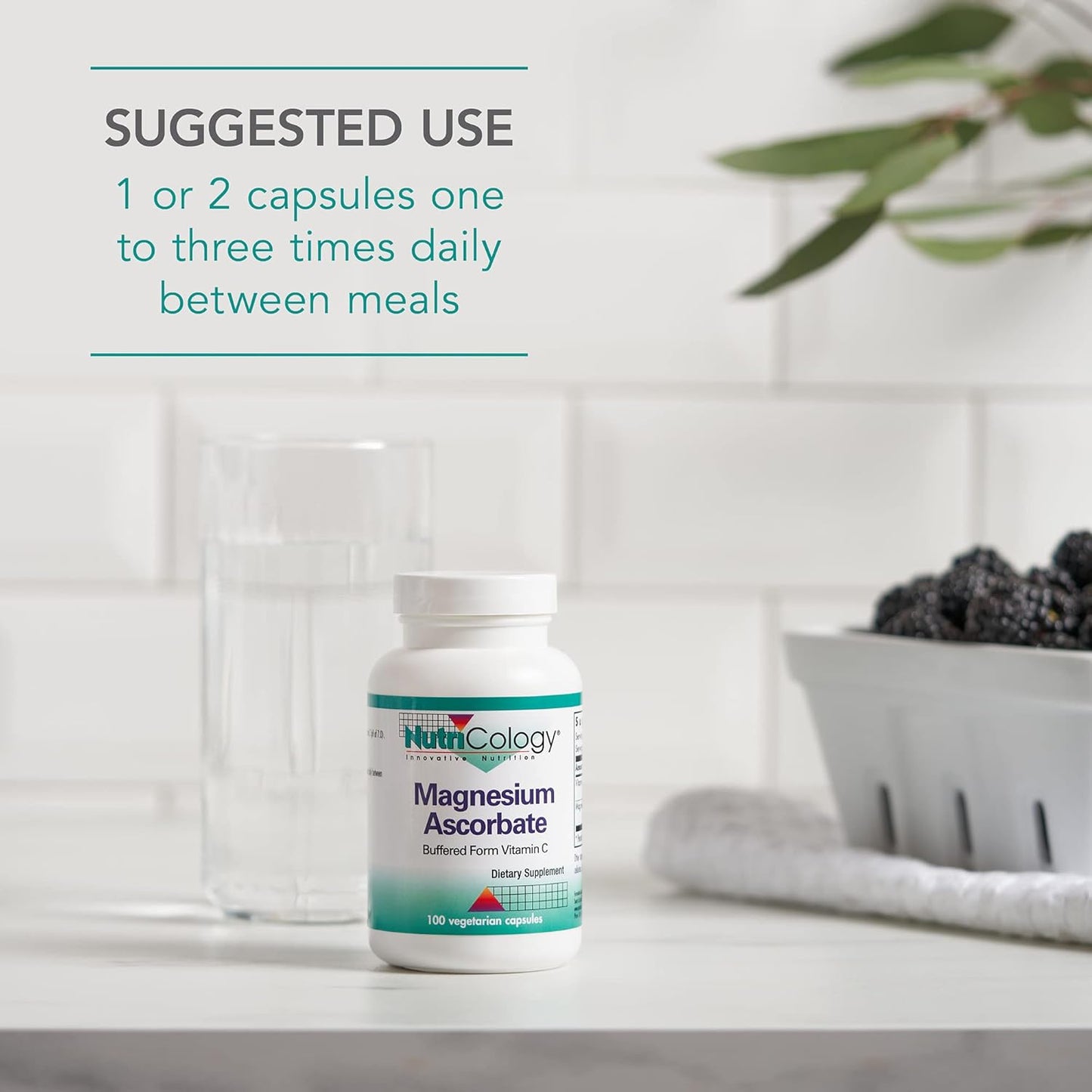 1000mg Vitamin C & Magnesium Powder Capsules - Immune Support Supplement by Nutricology - 100 Count