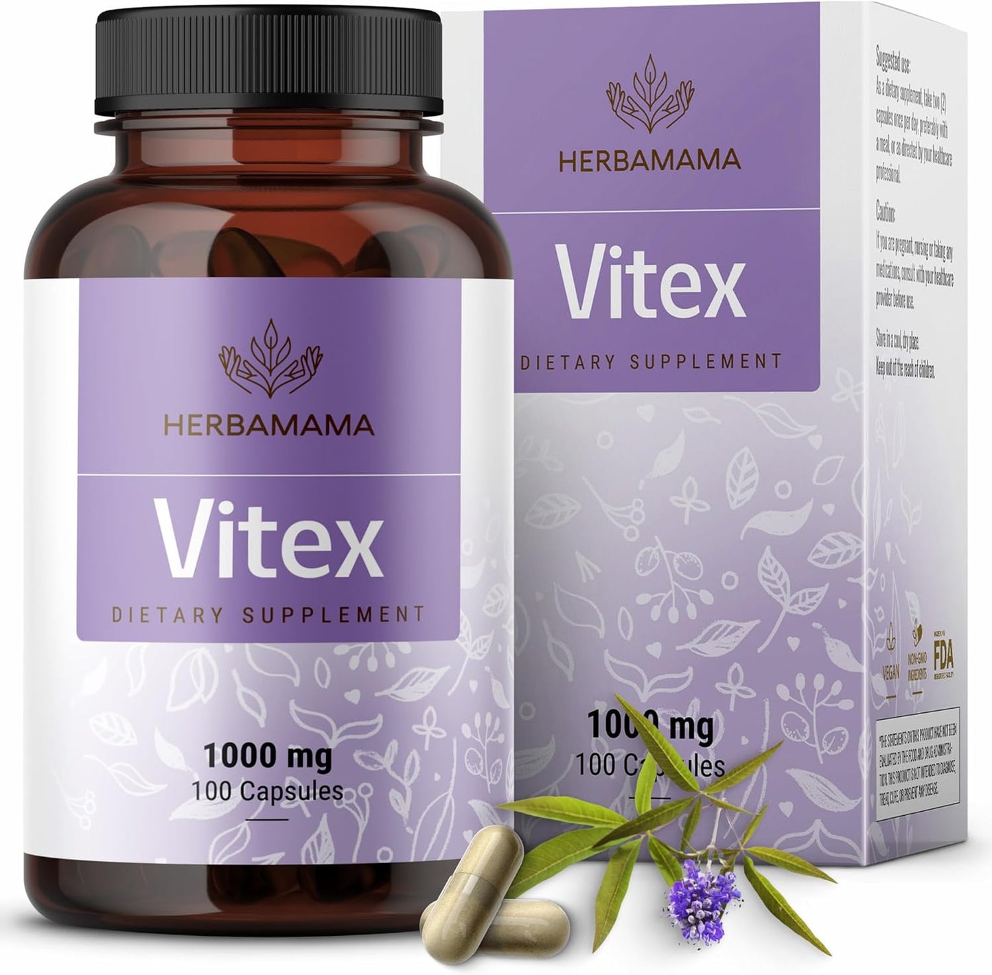 1000mg Vitex Chasteberry Capsules for Women - Vegan Women's Support Supplement - Non-GMO Chaste Tree Berry Powder - 100 Capsules