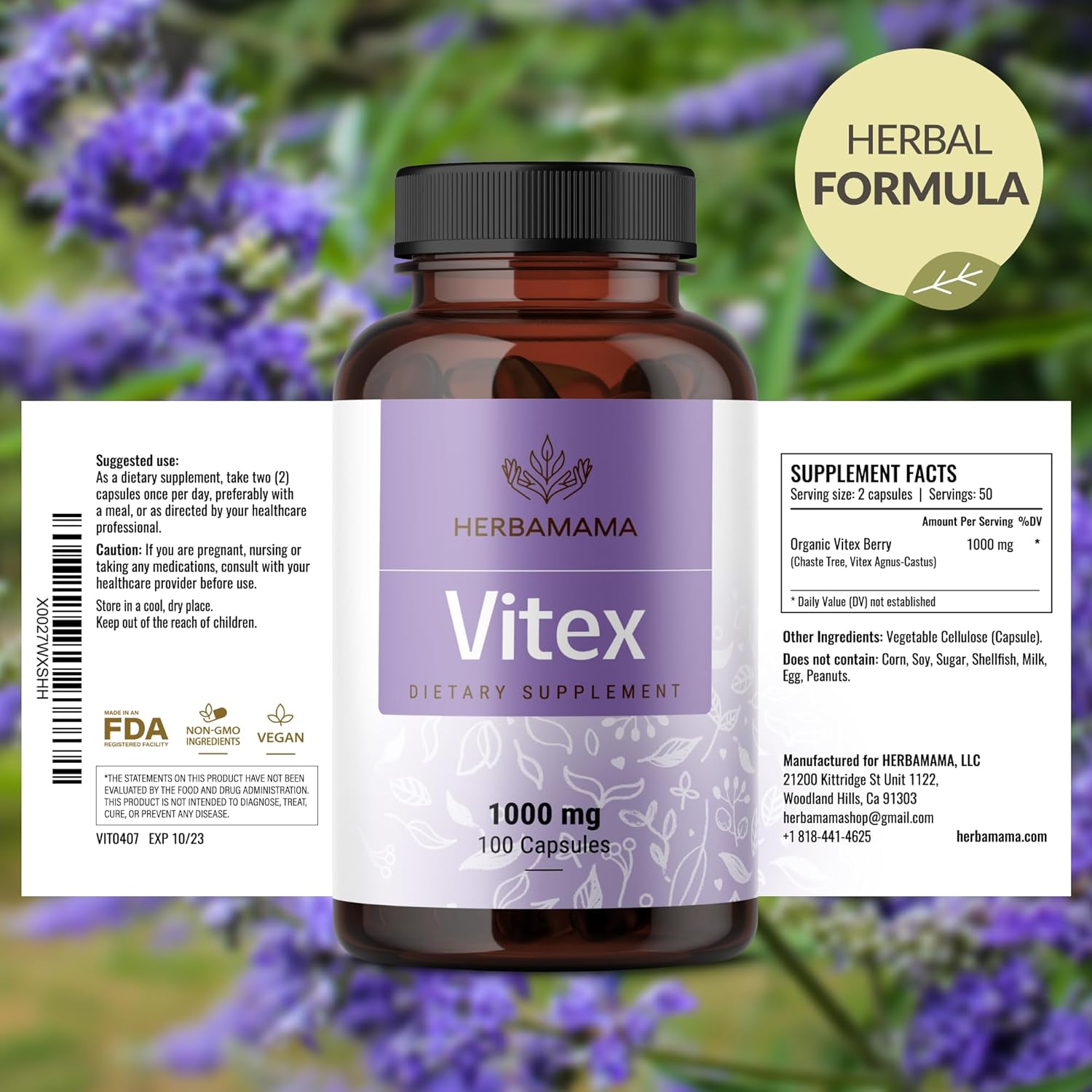 1000mg Vitex Chasteberry Capsules for Women - Vegan Women's Support Supplement - Non-GMO Chaste Tree Berry Powder - 100 Capsules