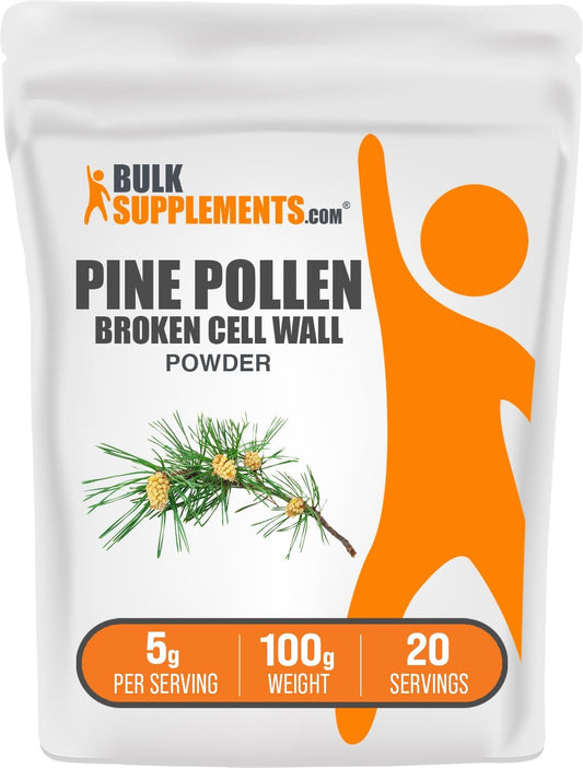 100g Broken Cell Wall Pine Pollen Powder - Herbal Supplement, Gluten Free - 5g per Serving - Pack of 1 - BulkSupplements.com