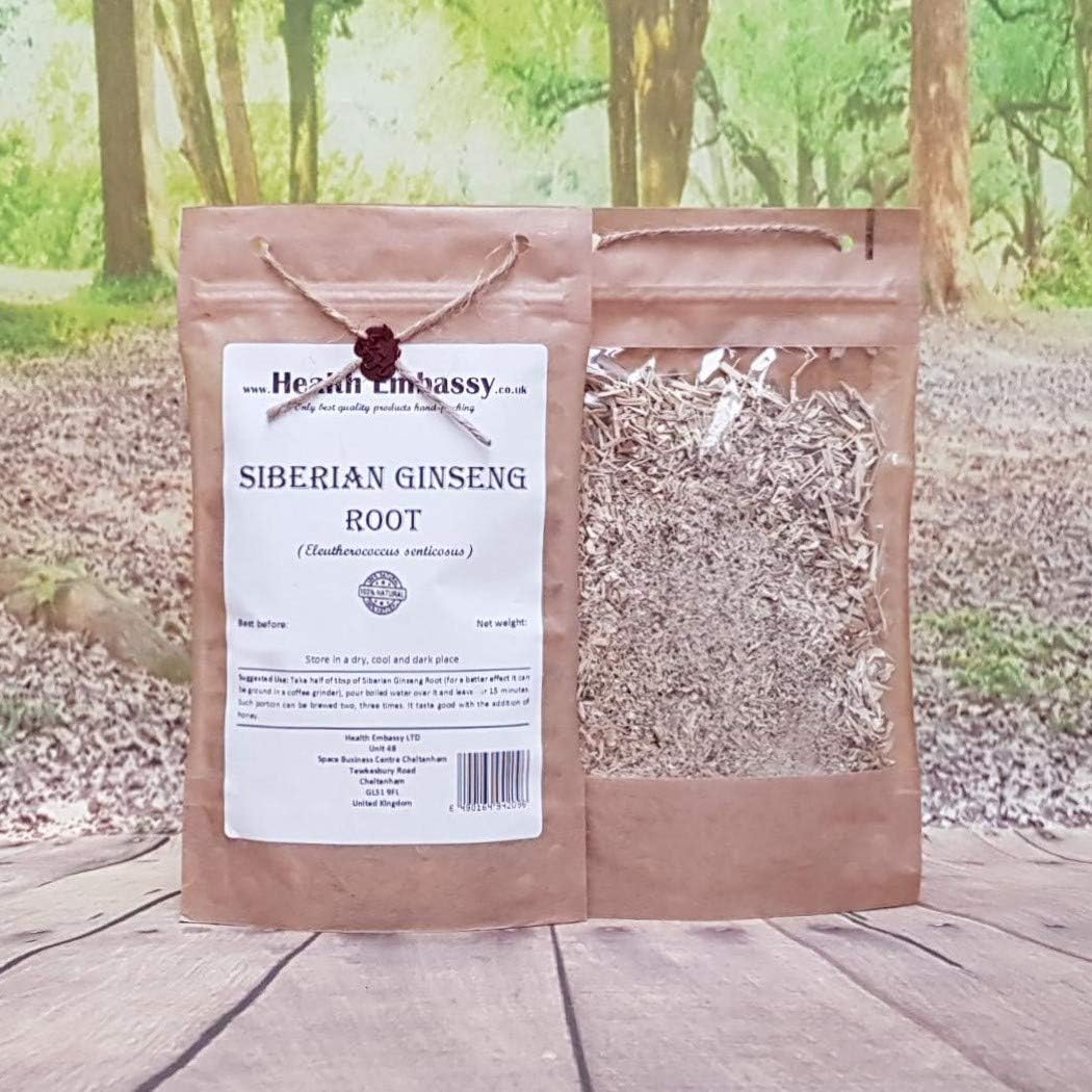 100g Health Embassy Siberian Ginseng Root Cut Tea - Pure Eleutherococcus Senticosus - Organic Herbal Infusion