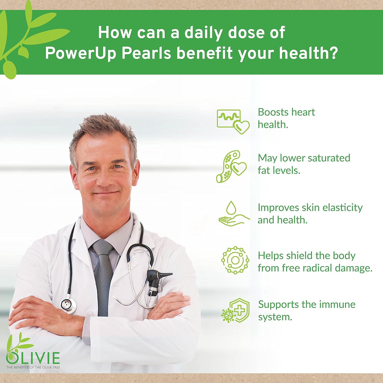 100g OLIVIE PowerUp Pearls Organic Olive Leaf Extract Capsules with Hydroxytyrosol - Antioxidant Polyphenols for Immune & Brain Support