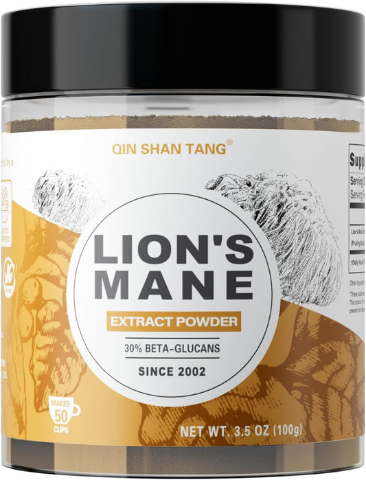 100g QIN SHAN TANG Lion's Mane Mushroom Powder Extract with 30% Beta-glucans - Brain Supplement for Memory and Focus