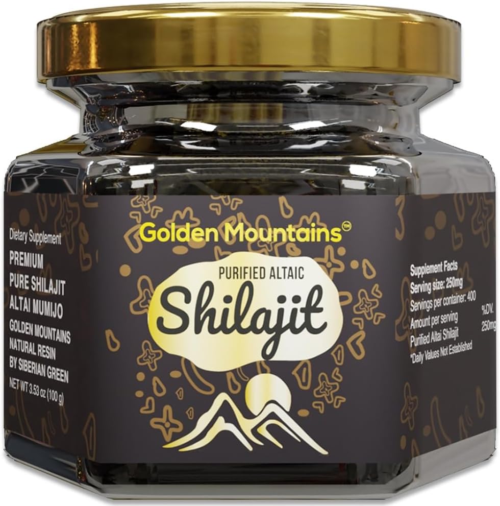 100g Siberian Altai Golden Mountains Shilajit Resin with Measuring Spoon - Pure Authentic Green Shilajit - Quality & Safety Certified