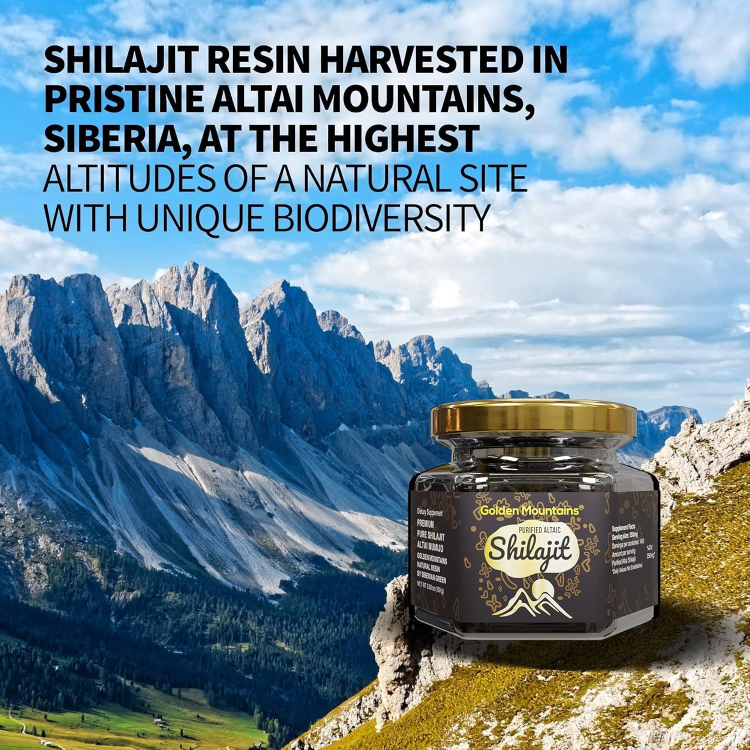 100g Siberian Altai Golden Mountains Shilajit Resin with Measuring Spoon - Pure Authentic Green Shilajit - Quality & Safety Certified