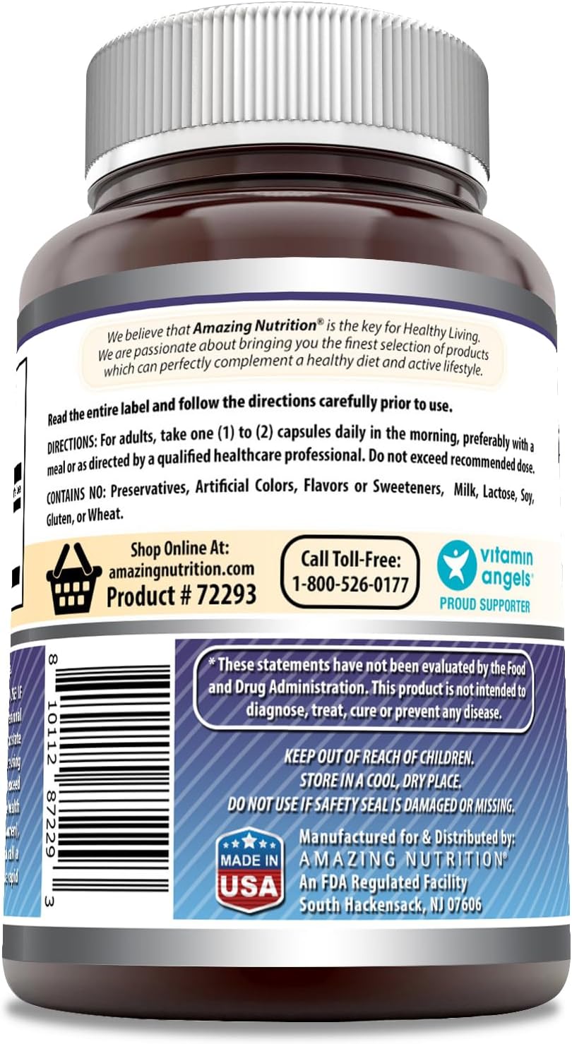 100mg DHEA Capsules by Amazing Nutrition - Non-GMO, Gluten Free, Made in USA - 200 Count