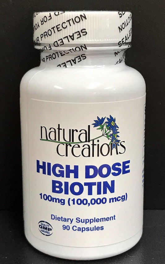 100mg High Dose Biotin Supplement - Natural Creations with 100,000mcg - Hair, Skin, Nails