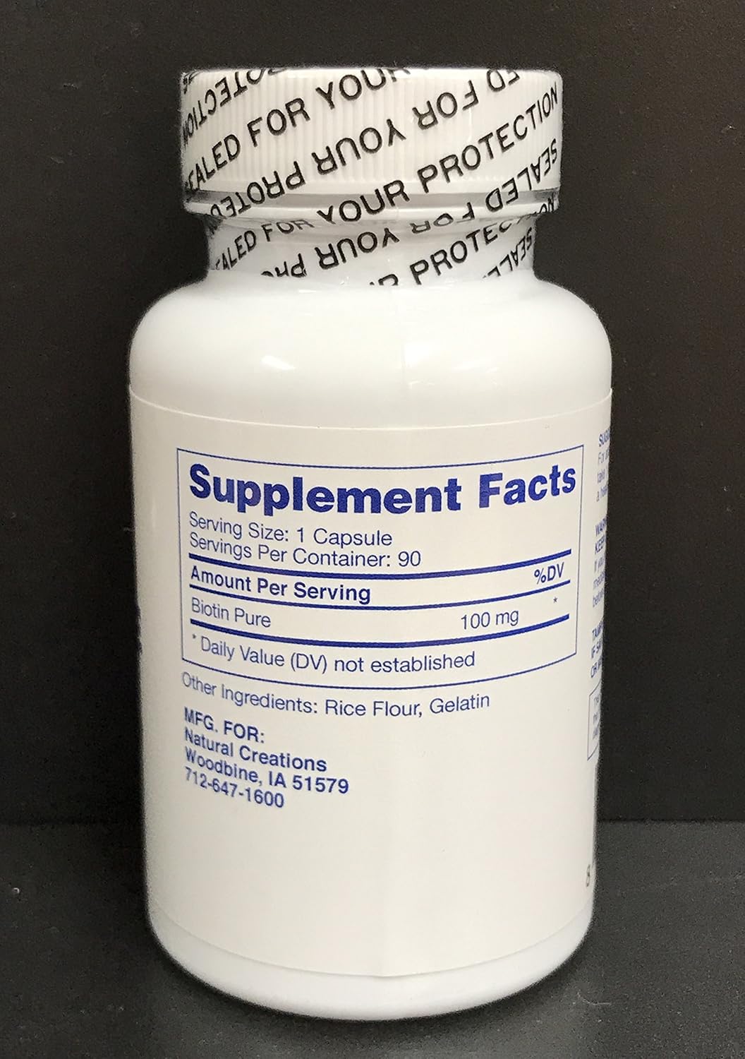 100mg High Dose Biotin Supplement - Natural Creations with 100,000mcg - Hair, Skin, Nails