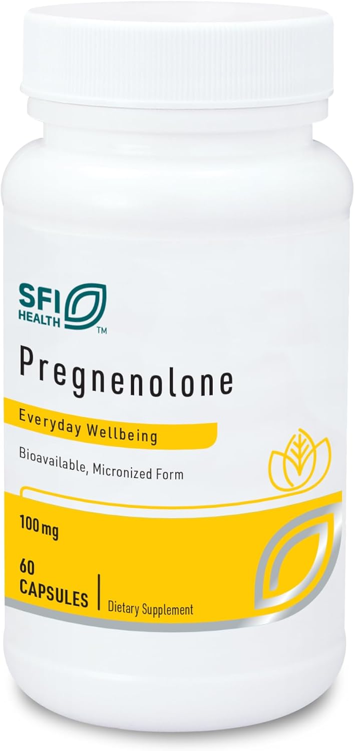 100mg Klaire Labs Pregnenolone Capsules - Memory, Mood & Energy Support for Adults - Derived from Wild Yam - Bioavailable & Hypoallergenic - 60 Count