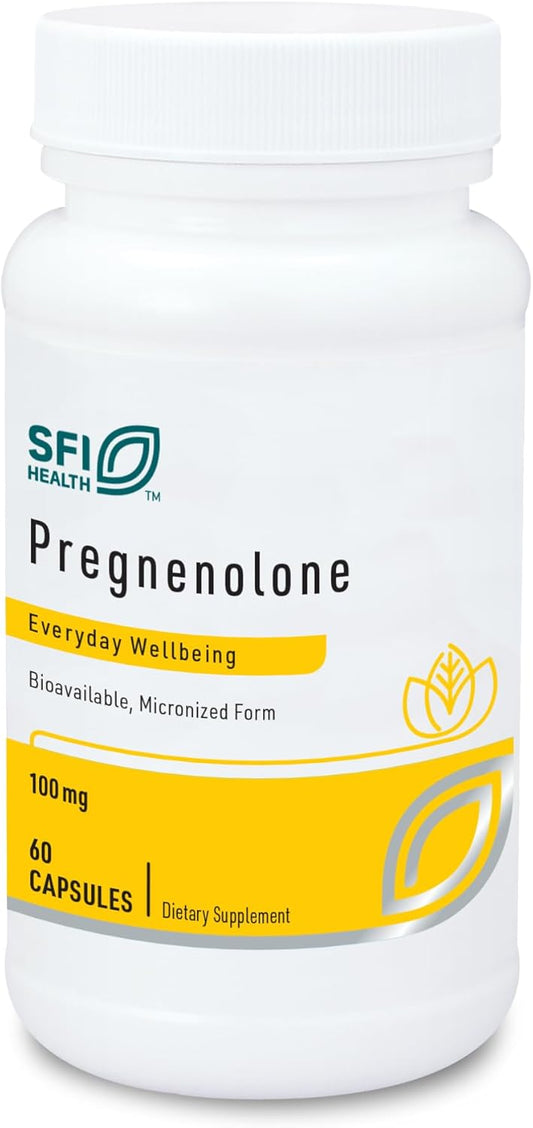 100mg Klaire Labs Pregnenolone Capsules - Memory, Mood & Energy Support for Adults - Derived from Wild Yam - Bioavailable & Hypoallergenic - 60 Count