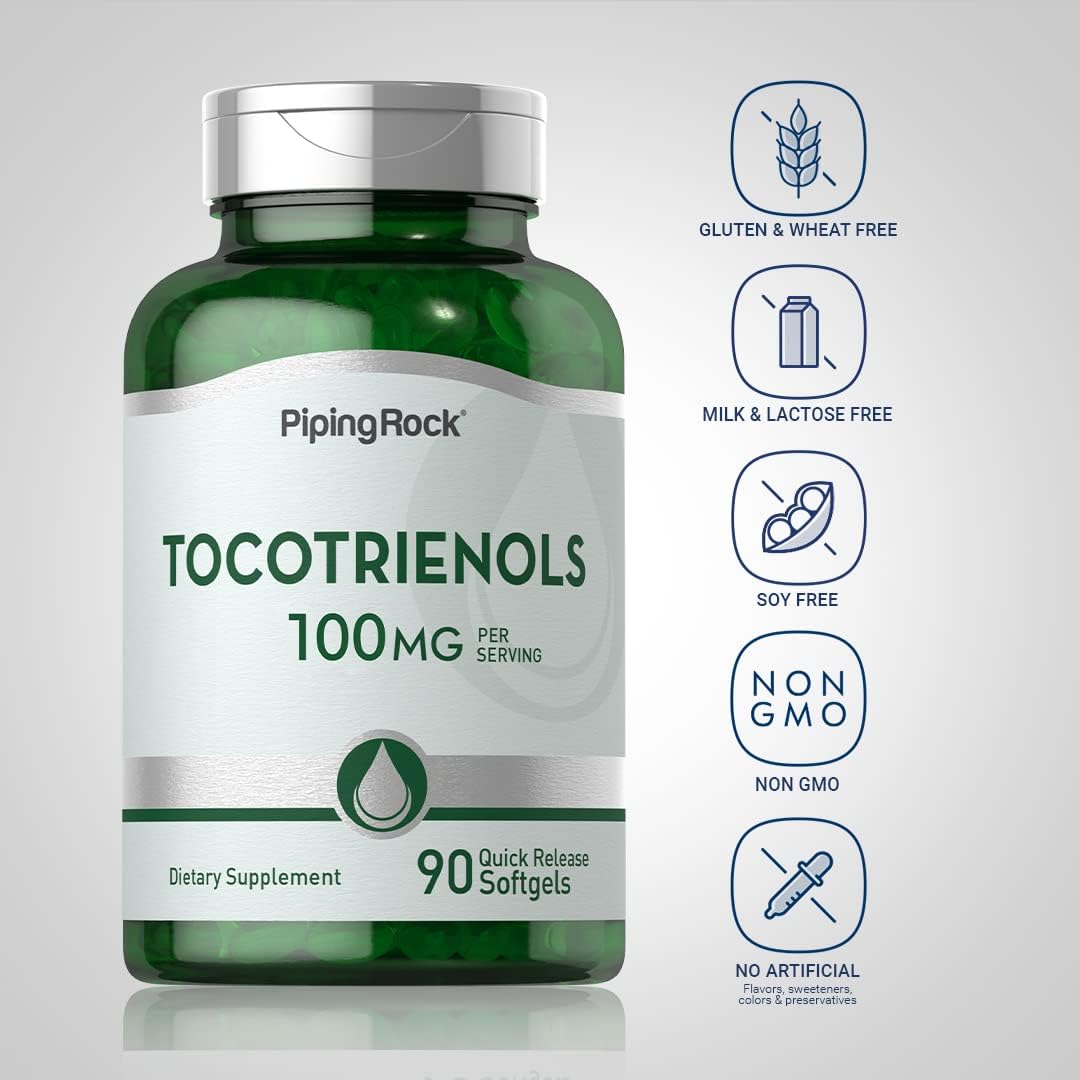 100mg Tocotrienols Supplement Softgels - 90 Count - Non-GMO & Gluten Free by Piping Rock
