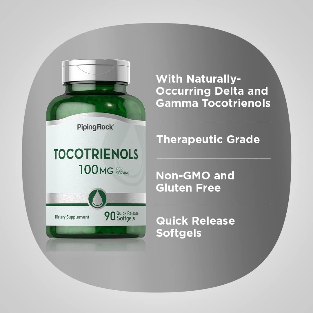 100mg Tocotrienols Supplement Softgels - 90 Count - Non-GMO & Gluten Free by Piping Rock