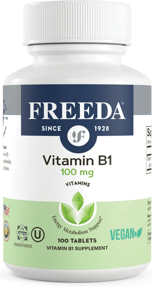 100mg Vitamin B1 Thiamine Supplement - Supports Energy & Nervous System Health - Kosher, Vegan, Gluten-Free - Pure Thiamin HCl - 100 Count