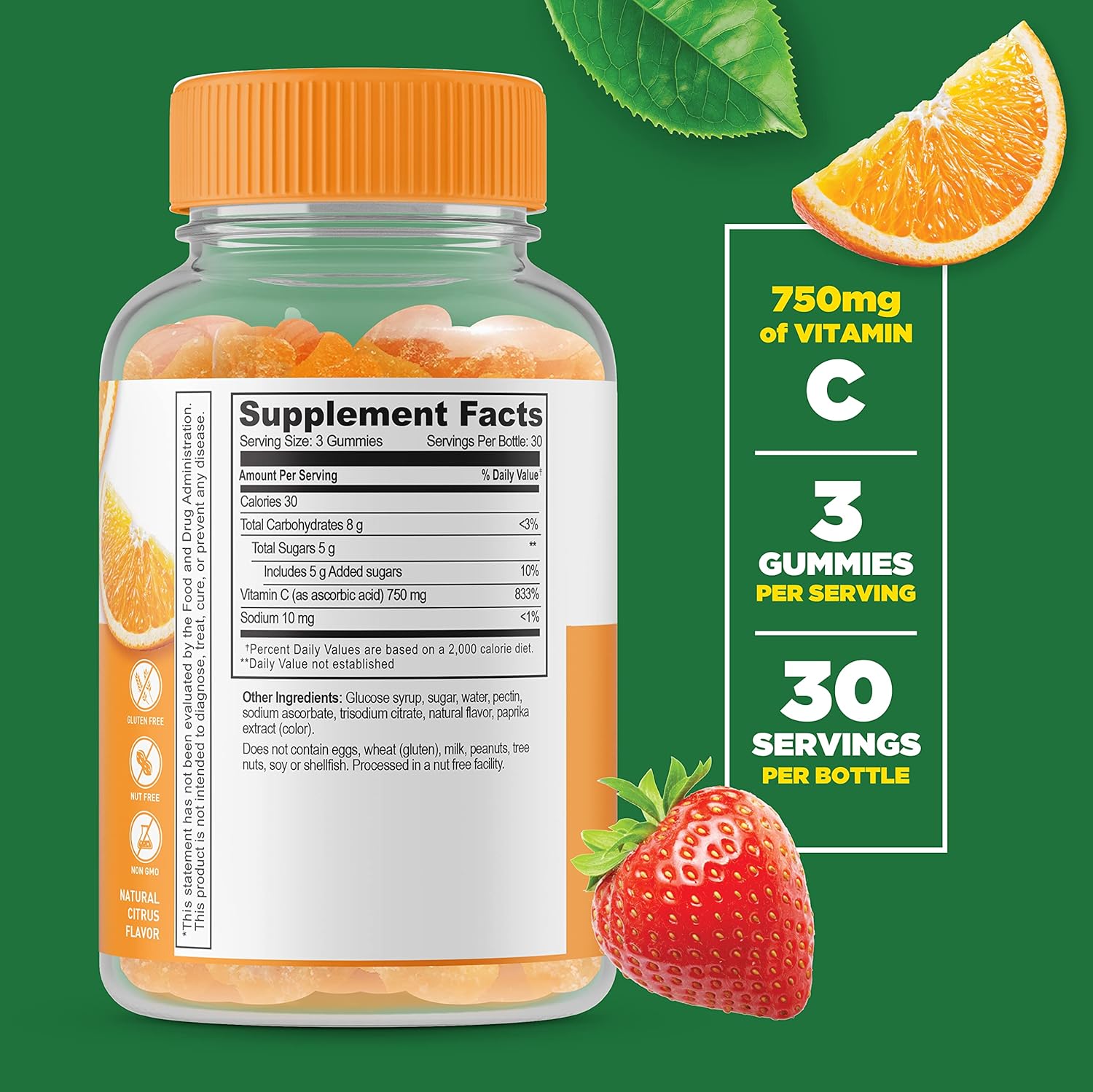1050mg Vitamin C + 750mg Vitamin C Gummies Bundle - Tasty Supplement, Gluten & GMO Free Chewables