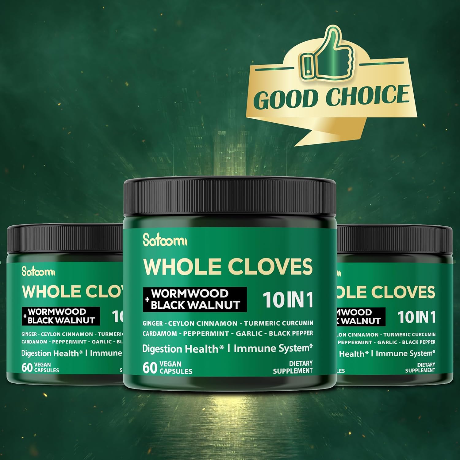 10in1 Clove Supplement with Wormwood, Black Walnut, Cinnamon, Turmeric, Ginger for Digestive, Immune, Bone & Heart Health - 60 Capsules