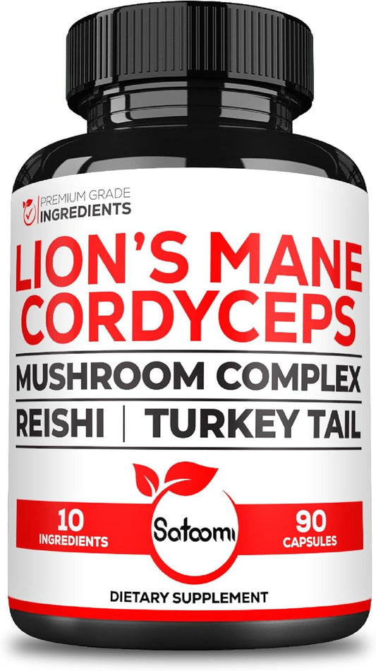 10in1 Cordyceps Mushroom Supplement - Enhanced with Lions Mane, Turkey Tail, Reishi & More - 90 Capsules, 90 Servings