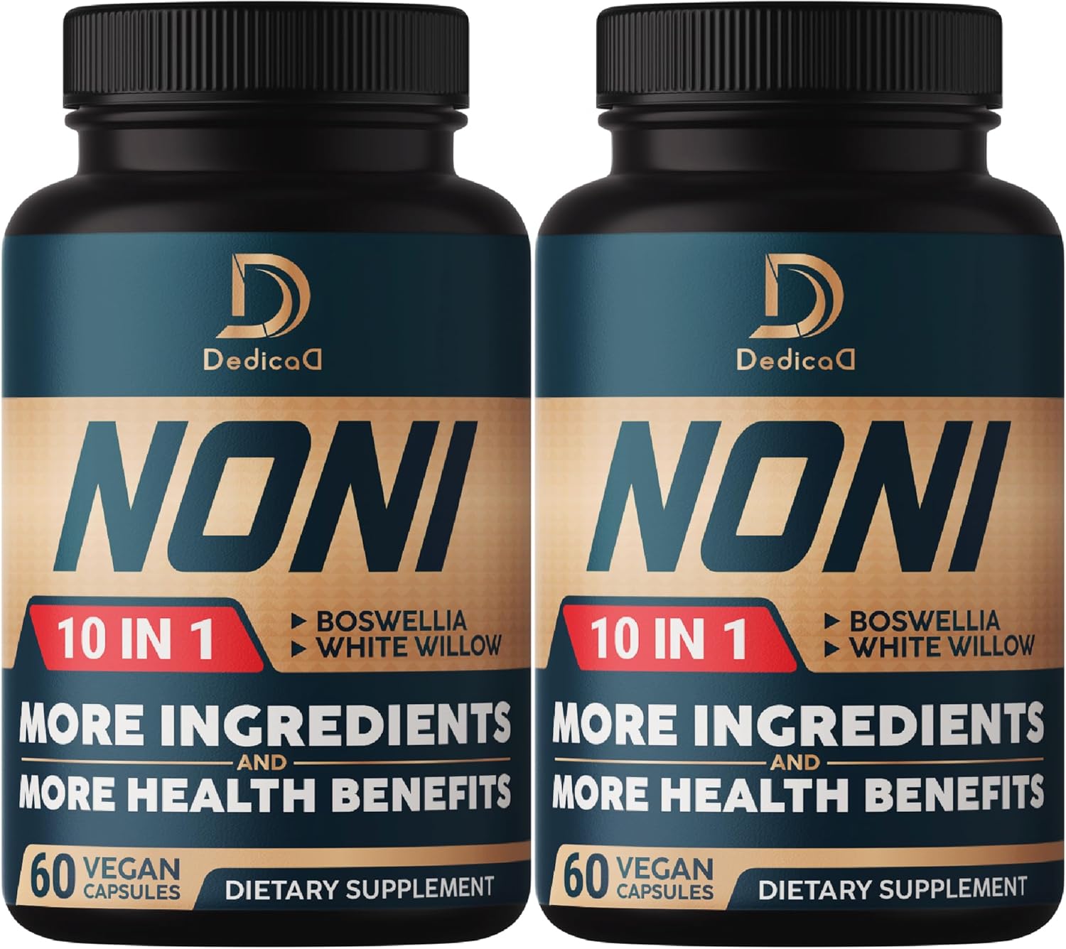 10in1 Noni Capsules with Elderberry, Boswellia, Turmeric & Ginger - 4 Month Supply for Muscle, Joint, Digestive & Immune Support - 2 Packs of 60 Vegan Capsules - Non-GMO & Gluten-Free