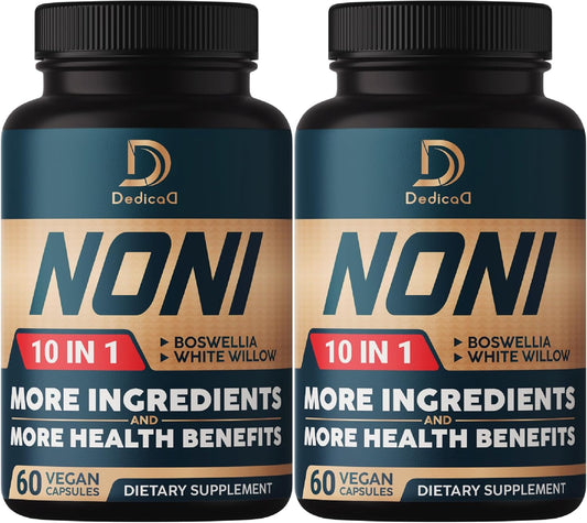 10in1 Noni Capsules with Elderberry, Boswellia, Turmeric & Ginger - 4 Month Supply for Muscle, Joint, Digestive & Immune Support - 2 Packs of 60 Vegan Capsules - Non-GMO & Gluten-Free