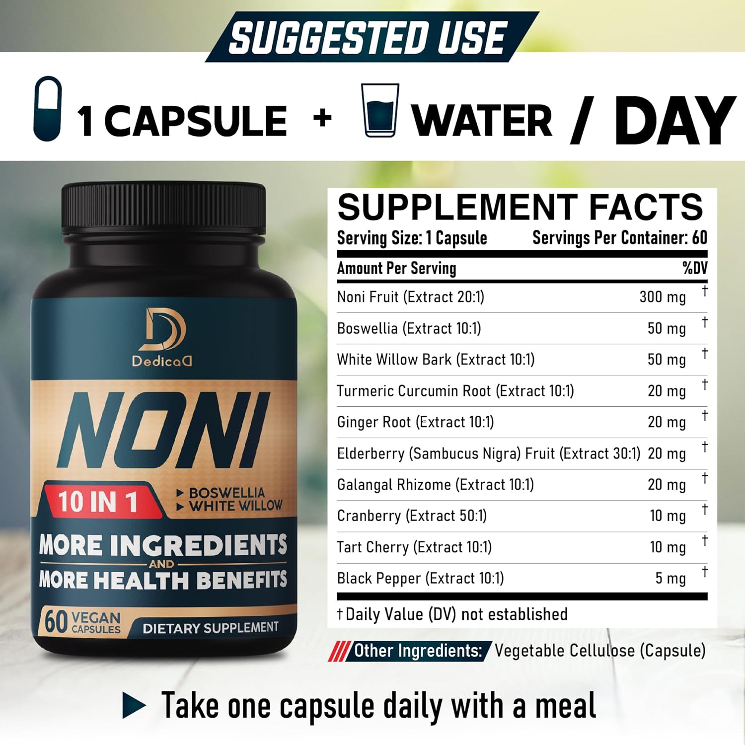 10in1 Noni Capsules with Elderberry, Boswellia, Turmeric & Ginger - 4 Month Supply for Muscle, Joint, Digestive & Immune Support - 2 Packs of 60 Vegan Capsules - Non-GMO & Gluten-Free