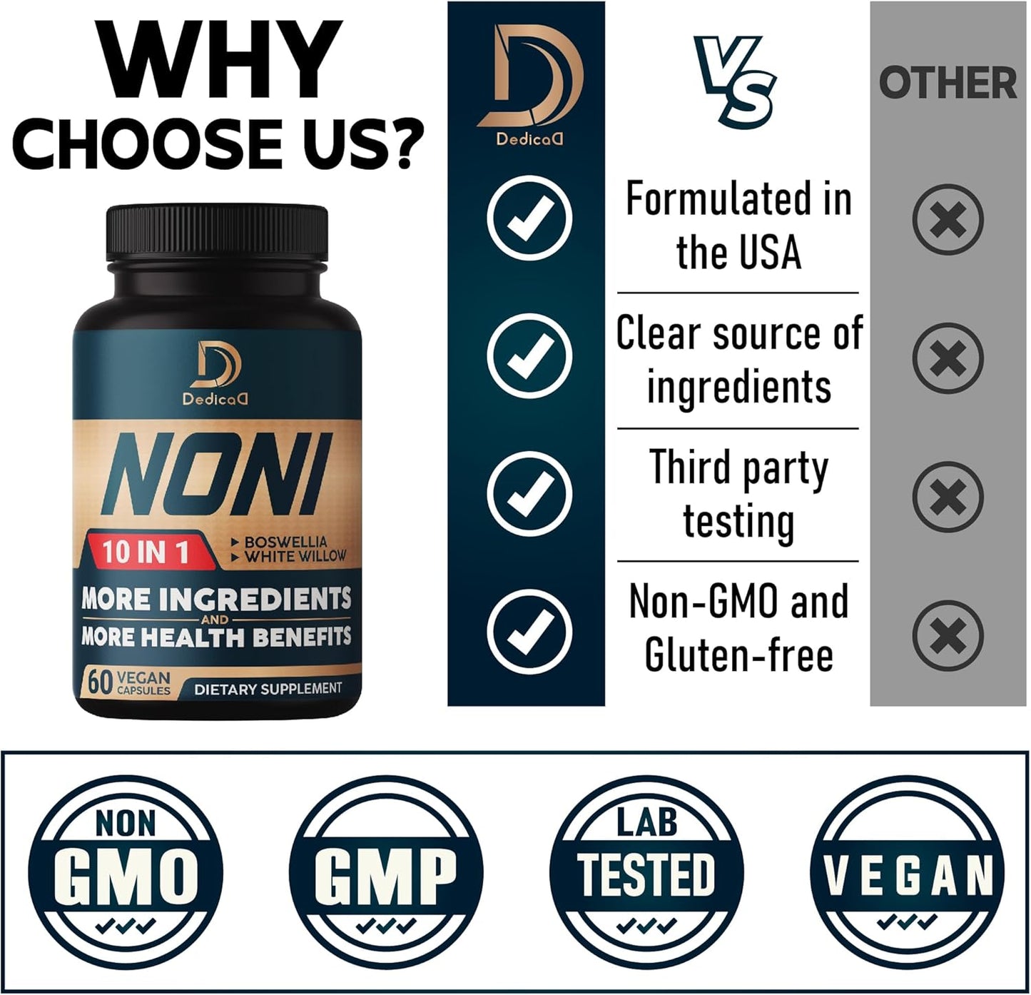 10in1 Noni Capsules with Elderberry, Boswellia, Turmeric & Ginger - 4 Month Supply for Muscle, Joint, Digestive & Immune Support - 2 Packs of 60 Vegan Capsules - Non-GMO & Gluten-Free