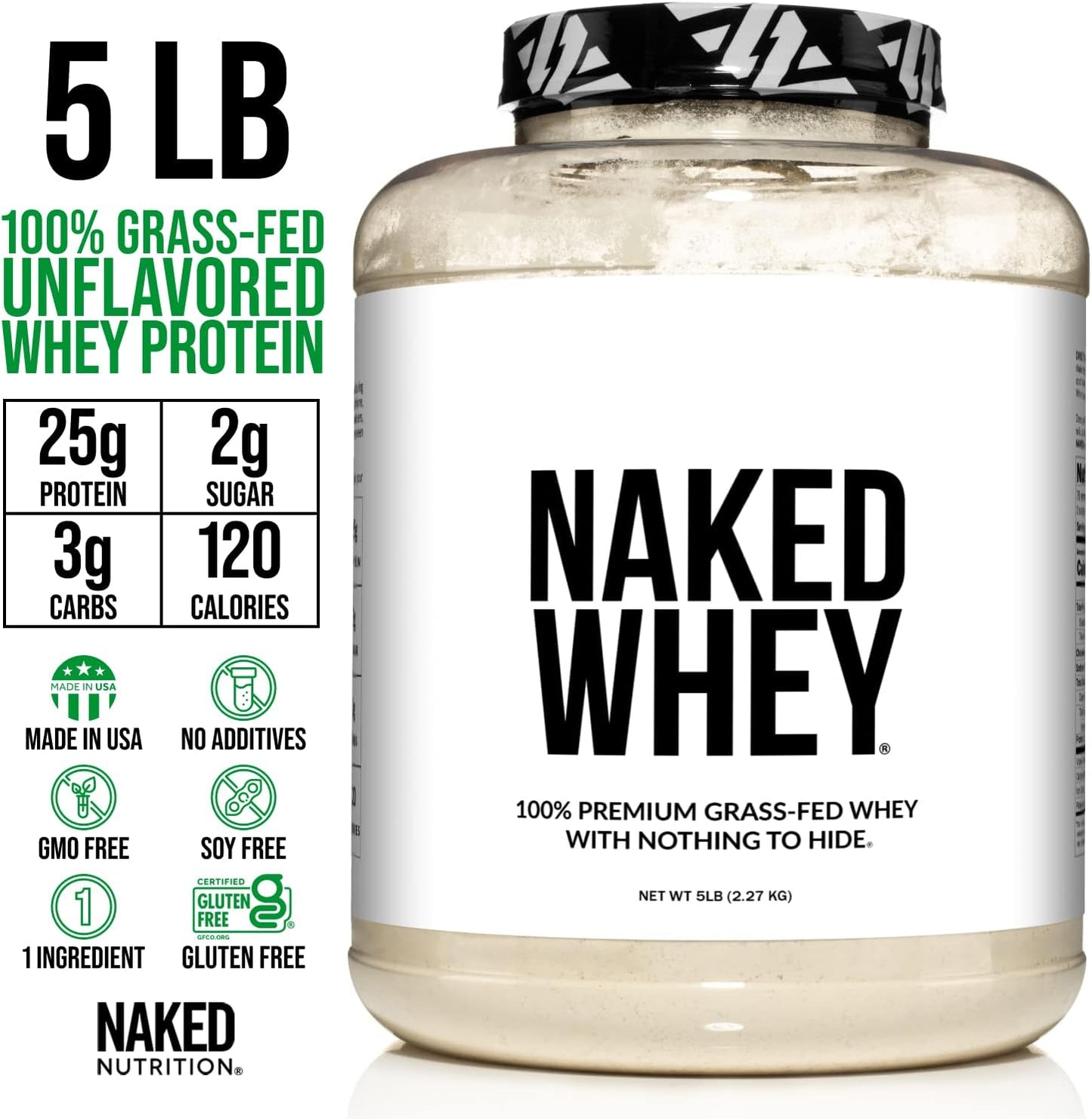10LB Naked Nutrition Grass Fed Protein Bundle: Unflavored Whey & Casein Powder Pack for Muscle Growth & Recovery