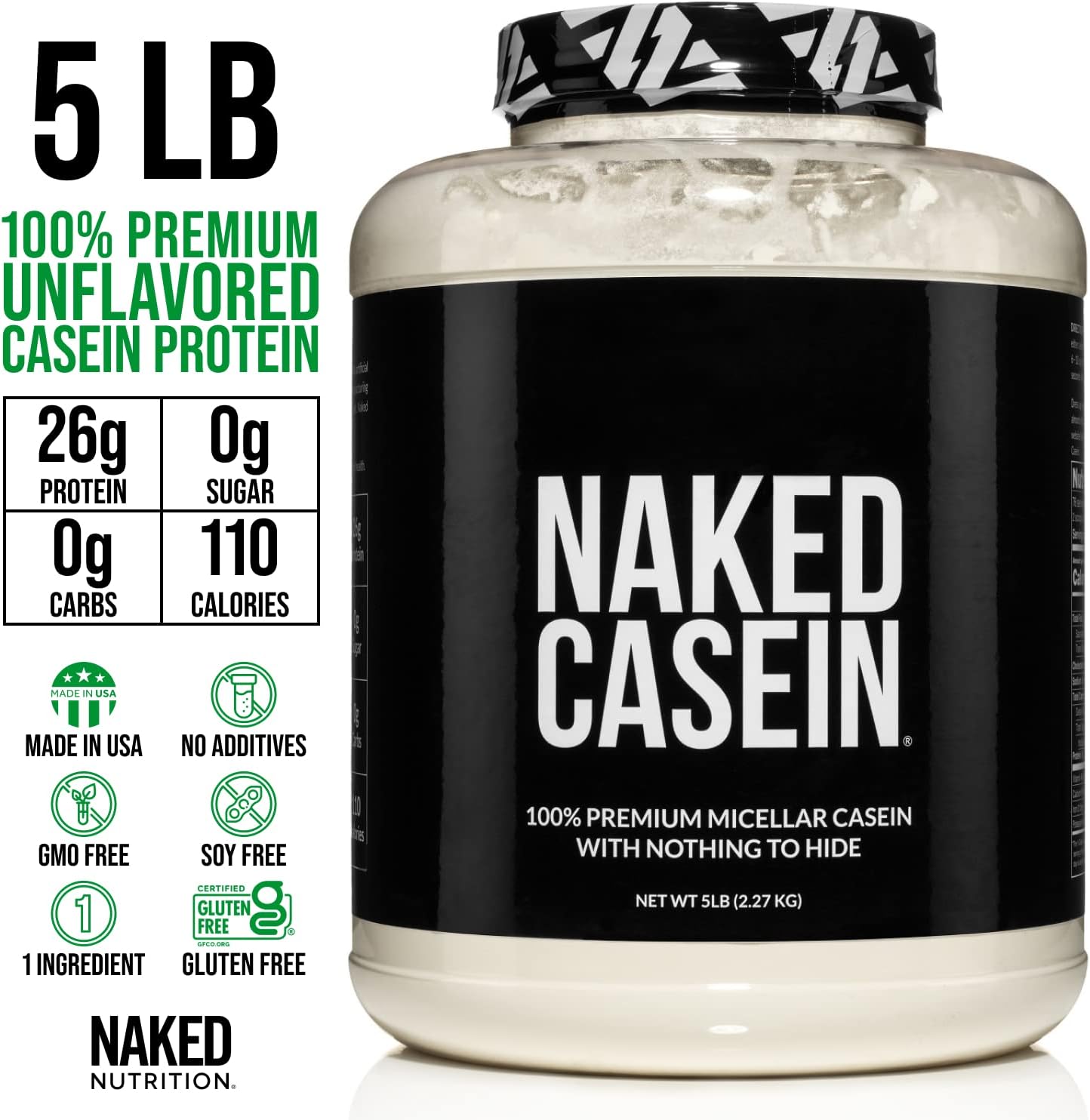 10LB Naked Nutrition Grass Fed Protein Bundle: Unflavored Whey & Casein Powder Pack for Muscle Growth & Recovery