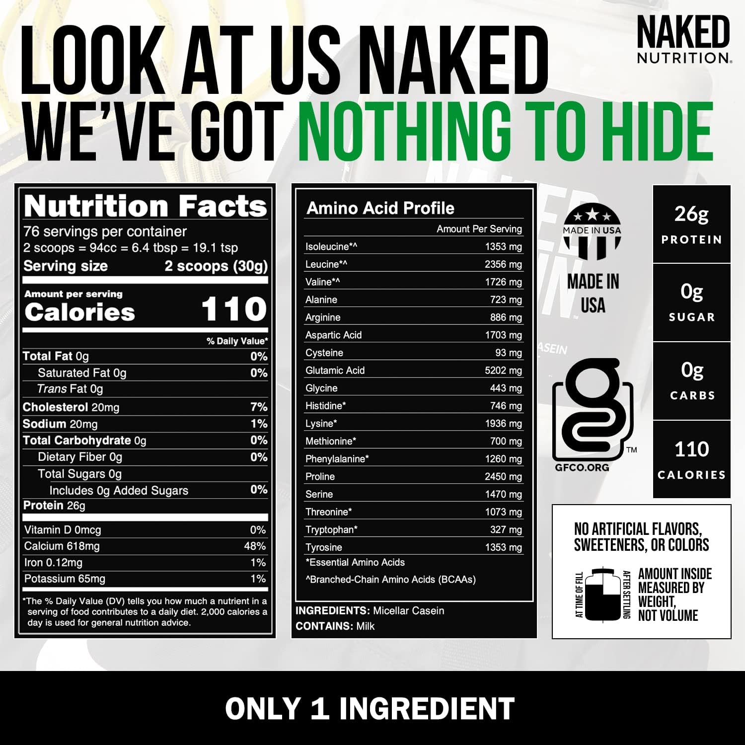 10LB Naked Nutrition Grass Fed Protein Bundle: Unflavored Whey & Casein Powder Pack for Muscle Growth & Recovery