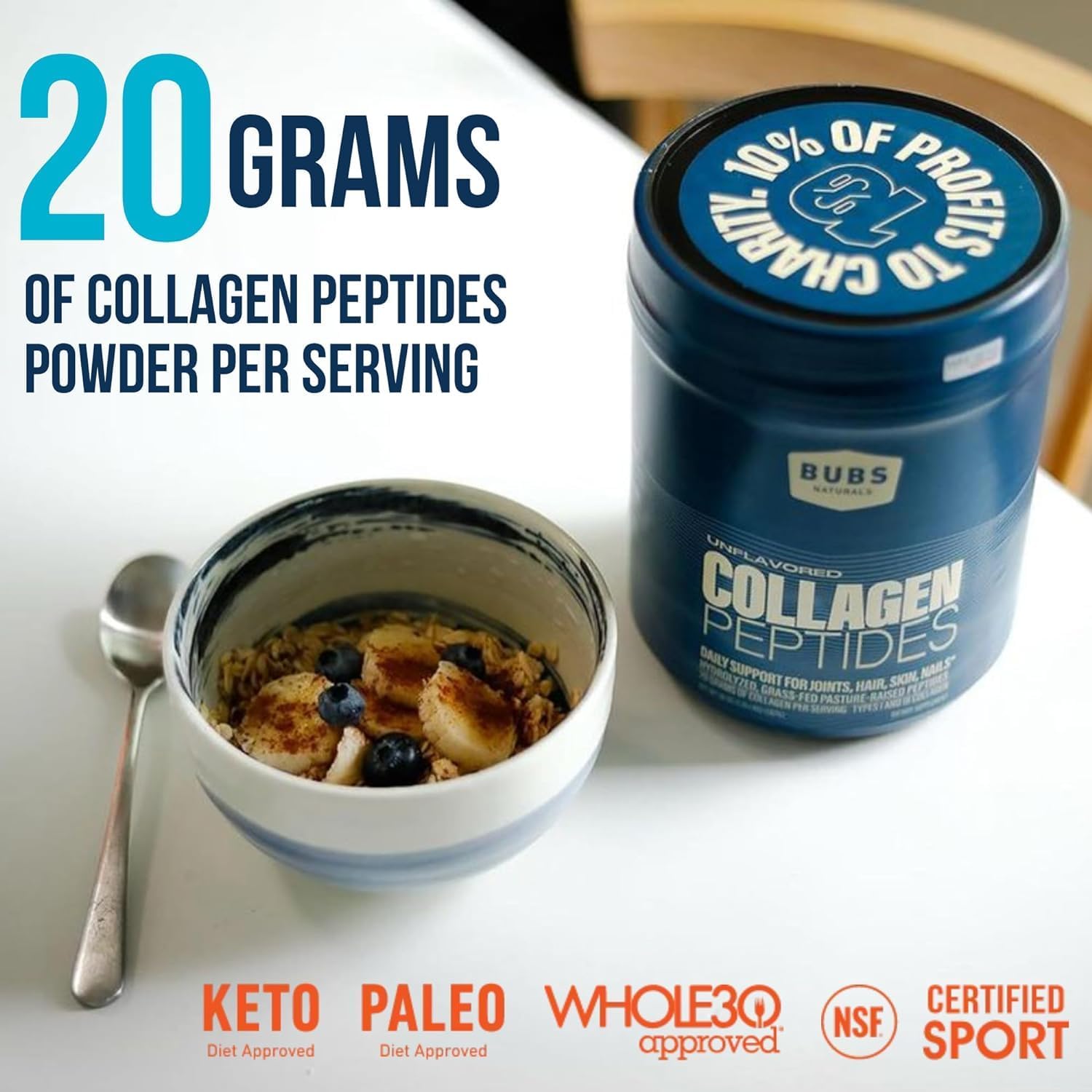 10oz BUBS Naturals Unflavored Collagen Peptides Powder - Grass Fed, Paleo & Keto Friendly - Joint & Skin Support - Non-GMO & Gluten Free