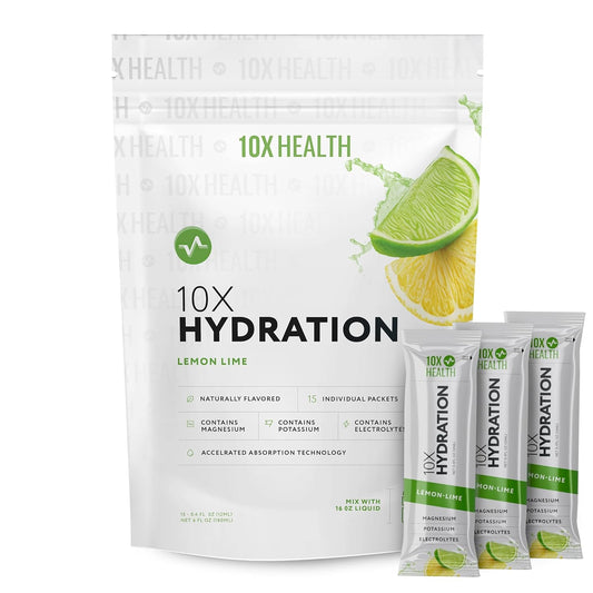 10X Health System Lemon Lime Electrolyte Drink Mix with Magnesium Citrate, Sodium & Potassium - 15 Stickpacks