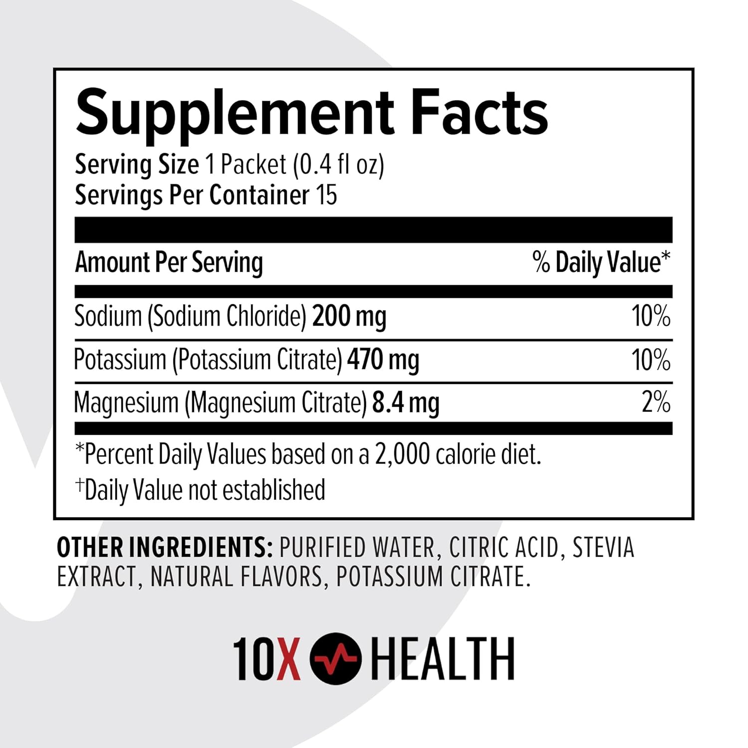 10X Health System Lemon Lime Electrolyte Drink Mix with Magnesium Citrate, Sodium & Potassium - 15 Stickpacks