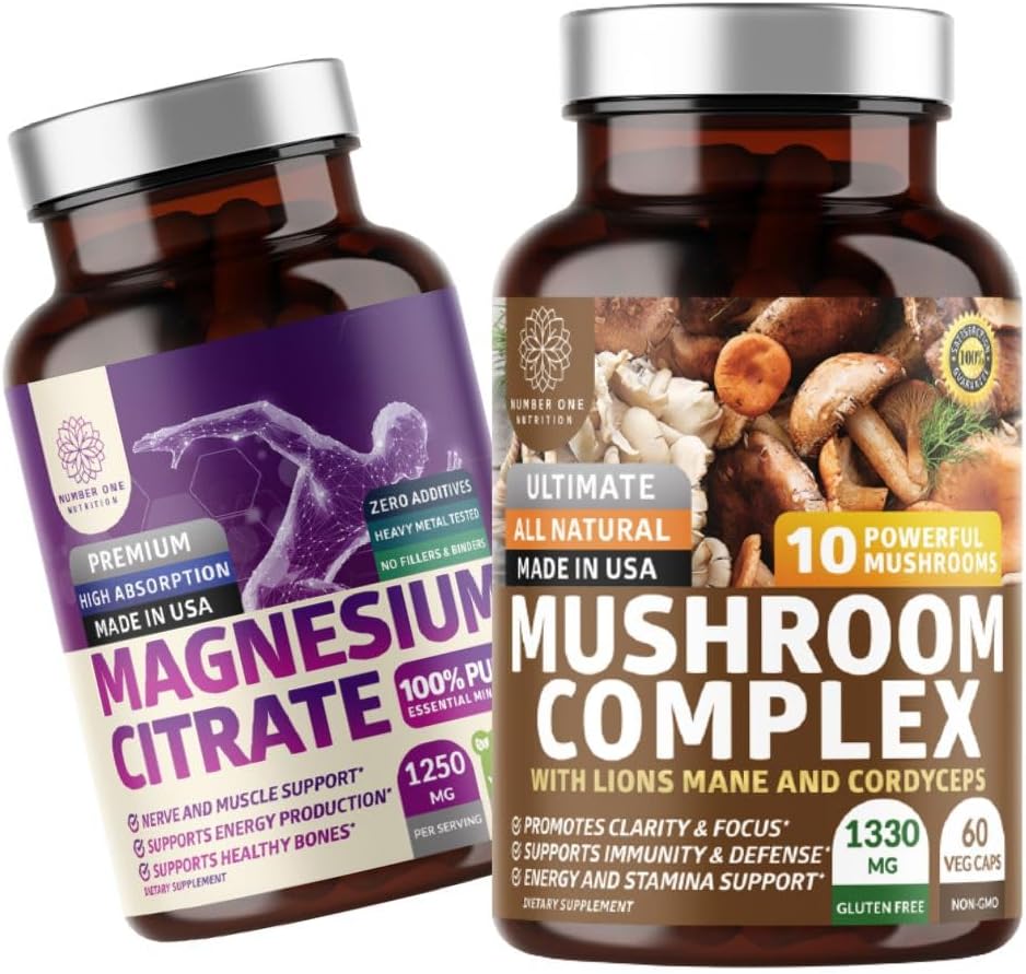 10X Powerful Mushroom Complex and Magnesium Citrate Bundle - Number One Nutrition N1N Premium Formula
