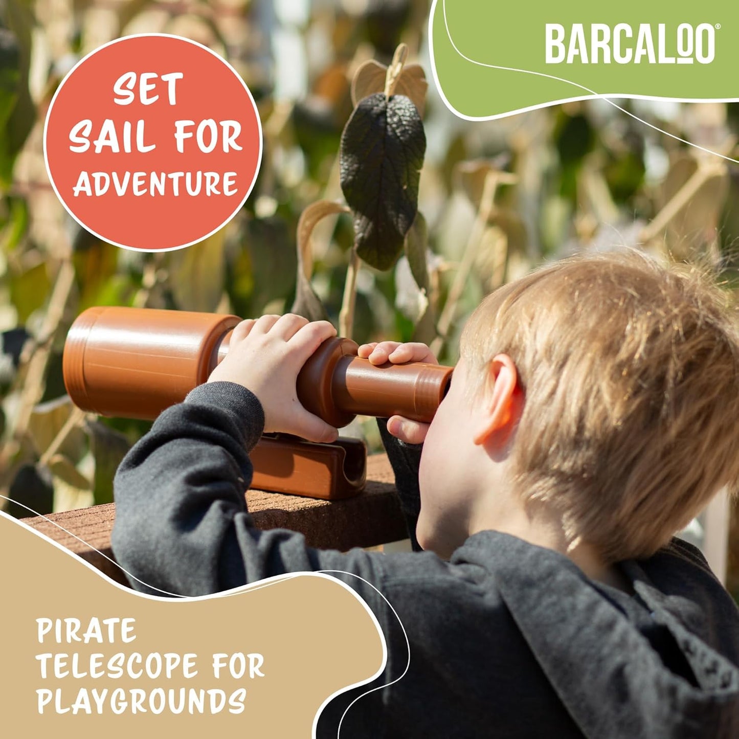11" Brown Pirate Telescope for Kids Outdoor Playset - Barcaloo Playhouse Accessory for Backyard Treehouse, Jungle Gym, or Swing Set