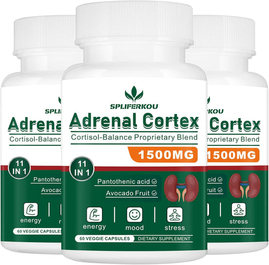 11-in-1 Adrenal Support Supplement with Pantothenic Acid and Ashwagandha - 180 Capsules for Healthy Adrenal Function and Energy