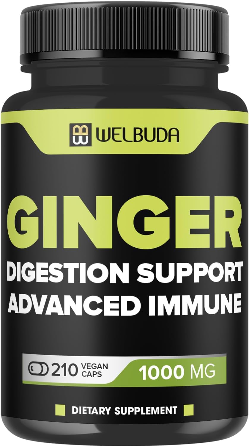11-in-1 Ginger Supplement Capsules with Berberine HCl, Elderberry, Echinacea - Support Digestion, Joints, Immune System, Heart - 210 Pills